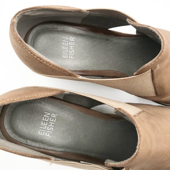EILEEN FISHER Tan Leather Pointed Toe Slip On Block Heel Ankle Boots Womens 8.5 - Picture 6 of 11